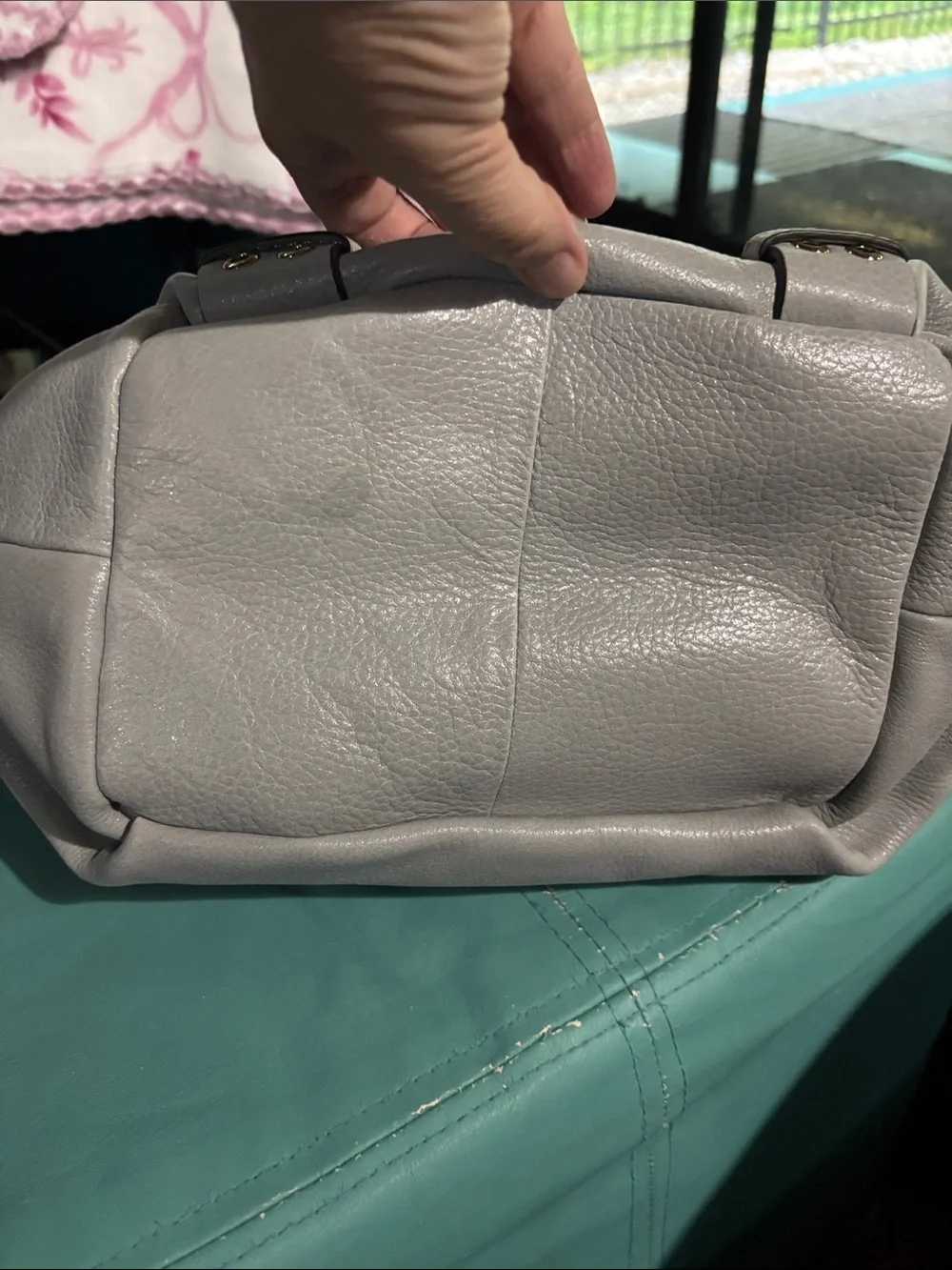 Aimee Kestenberg Teal Leather Tote with Stitch Detail